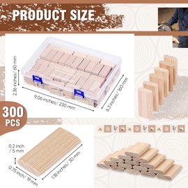 Barydat Domino Tenon Beech Wood Beechwood Loose Tenons Compatible with Domino Insertion Dowel Block for Joinery Systems, Woodworking Furniture Splicing(300 Pcs,5mm x 19mm x 30mm)