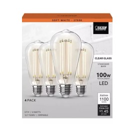 Feit Electric 4 PACK LED 100W Equivalent ST19 Dimmable Straight Filament Clear Glass E26