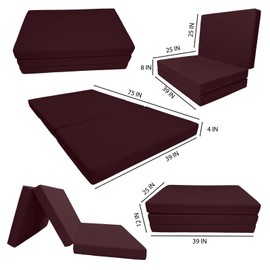 Danfuton Twin Size Trifold Foam Bed, Shikibuton, Ottoman Mattress 4 x 39 x 75 Burgundy