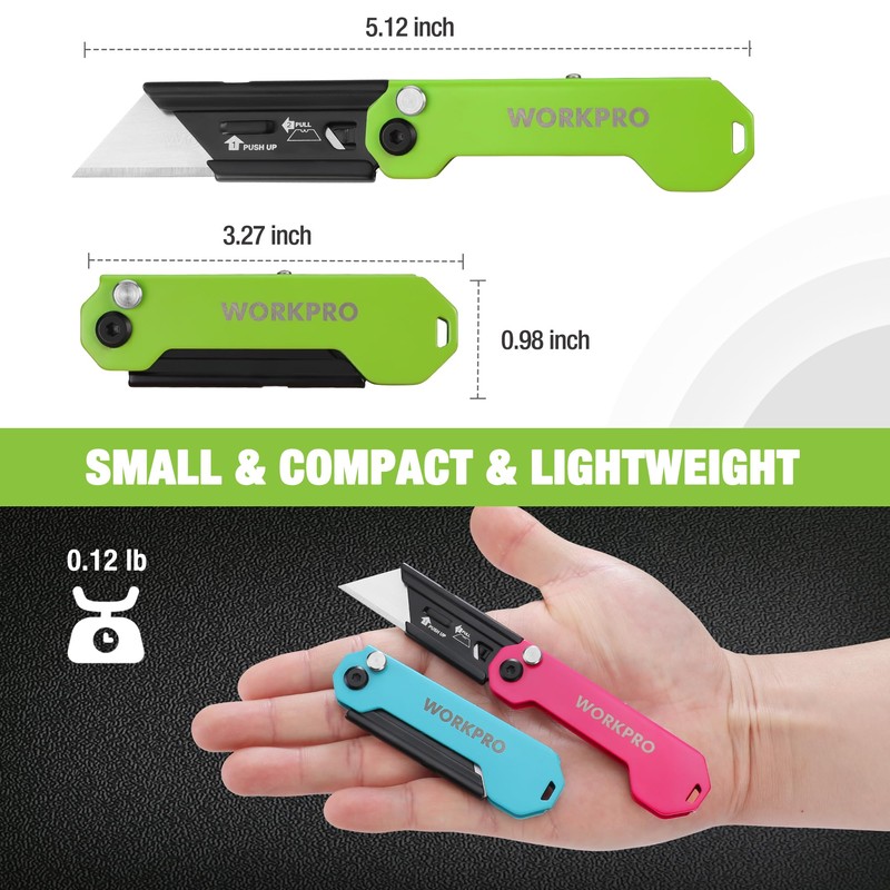 WORKPRO 3-Pack Folding Utility Knife, Razor Blade Knife with Safety