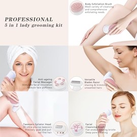 Afeitadora eléctrica 5 en 1 para mujer, depiladora para el cuerpo de la mujer, afeitadora eléctrica para mujeres, piernas, área pública, recortadora d