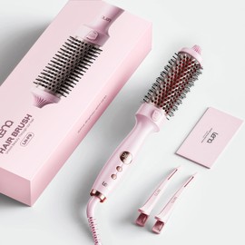 Thermal Brush,Lena All-in-1 with 1.5 inch Titanium Barrel-Infrared&Negative Ion Technology,Smooth,Frizz-Free Styling Tool,5 Heat Settings,LED Display,Easy to Use,Pink