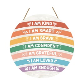 Boho Classroom Door Decor, I Am Kind Smart Inspirational Positive Affirmation Wood Plaque Block Decor for Teacher Office School Classroom Kindergarten Preschool Daycare Bedroom Playroom