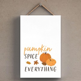 Global Designs Pumpkin Spice Autumn Pumpkin Illustrations On Wooden Hanging Plaque