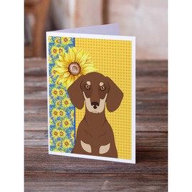 Caroline's Treasures WDK5398GCA7P Summer Sunflowers Chocolate and Cream Dachshund Greeting Cards and Envelopes Pack of 8 Blank Cards with Envelopes Whimsical A7 Size 5x7 Blank Note Cards