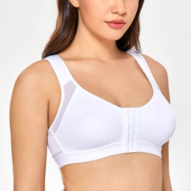 DELIMIRA Women's Full Coverage Front Closure Wire Free Back Support Posture Bra White 38B