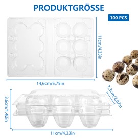 Oungy Pack of 100 Quail Egg Boxes with Lid, 6 Grid Quail Egg Box, Transparent Egg Boxes, Egg Pallets, Plastic Quail Accessories for Fridge, PVC Quail Eggs, Pack of 6