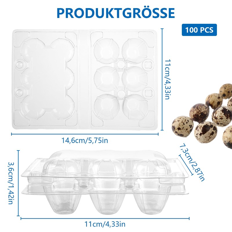 Oungy Pack of 100 Quail Egg Boxes with Lid, 6
