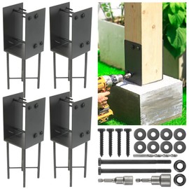 WOWACE 6"x6"(Actual 5.5"x5.5") Stainless Steels U-Shape Post Holder Bracket, Wet Concrete Post Anchor, Heavy-Duty Post Base Bracket for Fence, Deck Railing, Wood Gazebo, Pergola (4pack-Dark Gray)