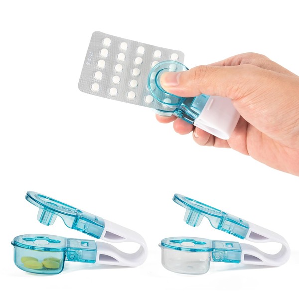 Portable Pill Box, Medicine Storage Box, Contactless Medicine Bottle Opener, Tablet Cup Tool Easy to Take Away (2 Pieces)