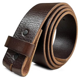 Cowboy Craft Casual Leather Belt Replacement Strap 100% One Piece Genuine Full Leather Belt Strap with Snaps 1-1/2"(38mm) wide No Buckle (Brown, 32)