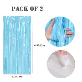 Pack of 2 Macaron Blue Tinsel Curtains, Metallic Foil Fringe Curtain, Sparkle Curtains, Decoration for Birthday, Wedding Photo Background, Easter, Carnival, Fairies, Doughnut, Ice Cream Party (1 m x 2