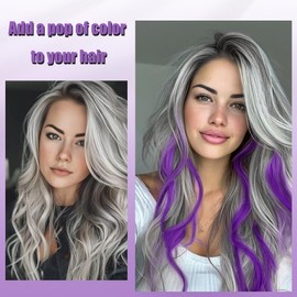 BUMMSEVEN 10 PCS Purple Hair Extensions，Curly Wavy Synthetic Hairpieces Clip in Neon Party Highlights，Colorful Hair Accessories Clips Ins for Women 16 Inch