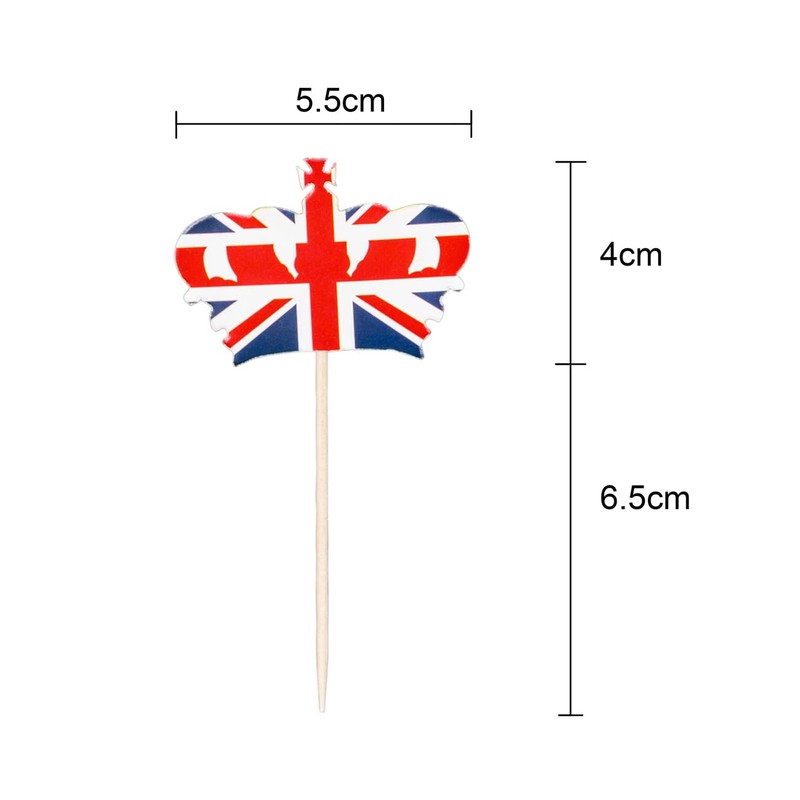 30pcs Union Jack Crowns Toothpicks Cupcake Cocktail Sticks Toppers Great
