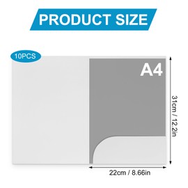 10Pcs A4 Kraft Paper File Folder, Presentation Document Folder, Square Cut Folder with Cards Slot, A4 Cardboard Folders, Paper Portfolio for School Home Office (White)