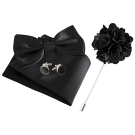 QIYUDA 4PCS Black Bowties Men Kit, Pre-tied Corbatines para Hombres Elegantes, Bowtie and Pocket Square Set