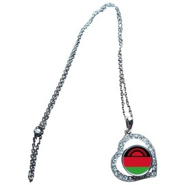 PJ4U Malawi Heart Shaped Silver Colour Necklace With Diamante Pendant With Velvet Gift Bag