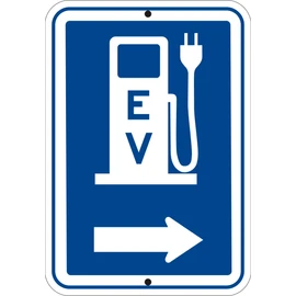 EV Charging Direction Sign – 12"x18" Reflective Aluminum, Weatherproof, Rust-Free with Pre-Drilled 3/8" Holes – Right Arrow Electric Vehicle Charging Guide