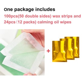 Wax Strips 100 Strips Removal Waxing Strips Patch/Patches Hair Body Wax Strips for Hair Removal at Home for Men and Women Depilatory Patch 100 Wax Strips + 24 Calming Oil Wipes