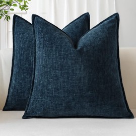 Sungeek Set of 2 Soft Chenille Cushion Covers 60x60cm Square Decorative Throw Pillow Covers with Stitched Edge Solid Dyed Pillow Cases Covers for Home Decor Couch Sofa Bed Living Room, Navy Blue