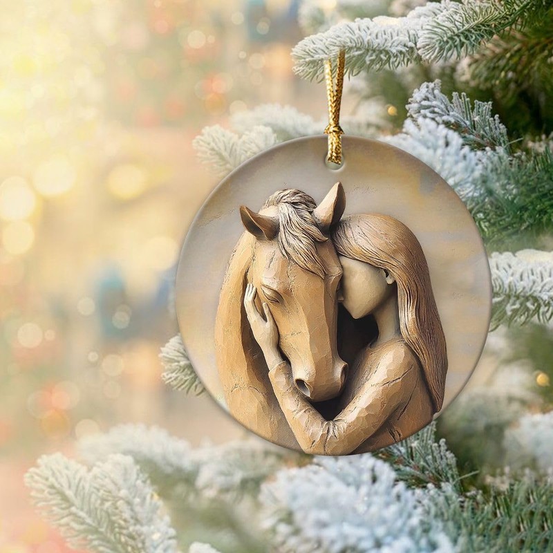 Horse Ornaments for Christmas Tree 2025, Double Sided Ceramic Hanging
