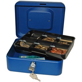 Reskal - Lockable metal cash box 20 x 16 x 9 cm blue with coin holder and 2 keys included