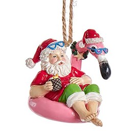 Kurt Adler Beach Santa Sitting On Flamingo Pool Float Ornament, 1 EA