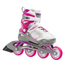 Bladerunner by Rollerblade Phoenix Girls Adjustable Fitness Inline Skate, White and Fuchsia, Junior, Value Performance Inline Skates, 5-8 (0T1011006R2)