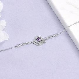 WINNICACA Birth Flower Bracelet for Women Sterling Silver Violet Birth Month Flower Bracelet Anklet with February Birthstone Created Amethyst Floral Jewelry Birthday Gift for Wife Mom Her Anniversary