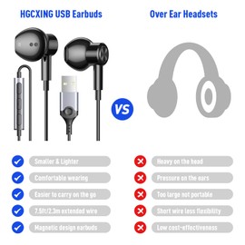 USB Headphone for Laptop PC Computer Mignetic Wired Earbuds Cord Earphone with Microphone Control Mute Mic Lightweight Noise Canceling in-Ear Gaming Headset for Pro Office Work School Kid Zoom