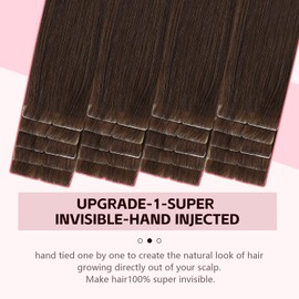 Sweetmet 3rd-Generatio Pro3.0 Invisible Tape in Hair Extensions Human Hair #4 Chocolate Brown Color 20pcs 40g 18inch Seamless Insert Hand-Tied Remy Tape ins Extensions（#4-18inch）