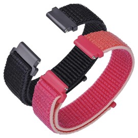ANNEFIT Nylon Sport Loop Watch Bands 16mm, 2 Packs Quick Release Adjustable Strap for Men Women (Black and Pomegranate)