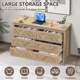 MISHAO 6 Dresser for Bedroom, 47" Wide Wood Chest of Drawers with Natural Texture, Boho Modern Closet Dresser Organizer for Bed Room, Hallway