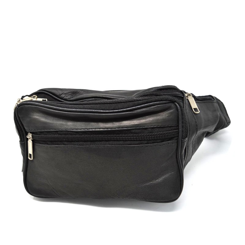 Leather Waist Bag Bum Bag Travel Pouch Pack 5 zips
