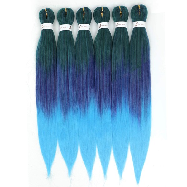 Pre-Stretched Braiding Hair Styles, Easy to Braid Professional, Itch Free, Synthetic Fibre Crochet Braids Yaki Texture Hair Extensions 66 cm, Green/Purple/Blue