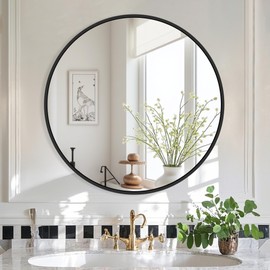 22 Inch Black Round Circle Mirror for Wall,Modern Bathroom Mirrors with Simple Metal Frame, Entryway, Bedroom Vanity, Living Room, Hallway Decor (Matte Black, Wall Mounted)