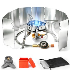 AUTOPkio 3500W Camping Gas Stove Portable, Windproof Backpacking Folding Camping Cooker Gas for Outdoor Cooking Hiking Picnic Stove with Piezo Ignition Adapters Converter