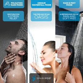 SparkPod 5 Inch Handheld Brushed Nickel Shower Head - 9 Spray Settings With On/Off Switch - Pulsating Rain Mode - Feeling Of An Oasis - Auto-Resets After Every Use - Resort Quality - Durable