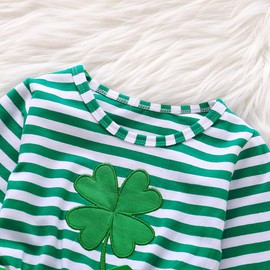 St Patricks Day Outfits Toddler Baby Girls Clover Dress Striped Long Sleeve Mesh Tutu Skirts with Headband 2PCS Set (Green, 1-2 Years)