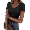 ANRABESS Women Short Sleeve V Neck Ribbed Knit Fitted Shirts