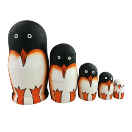 Set of 5 Cute Animal Theme Penguin Stacking Toy Russian Doll Handmade Wooden Toy for Kids Nursery Room Decor Animal Party Supplies