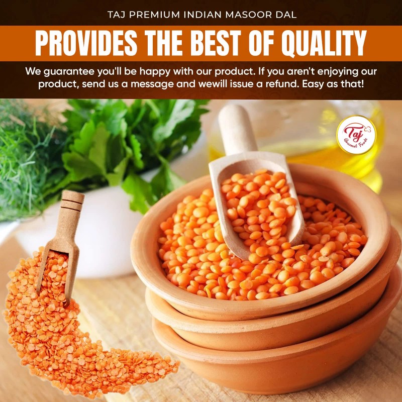 TAJ Gourmet Foods 64 Ounce Masoor Dal Red Lentils Easy