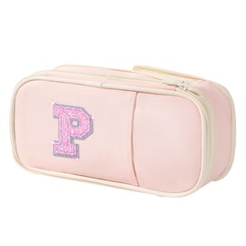 Janhavi Preppy Pencil Case with Zipper, Initial College Essentials School Supplies for Back to School, Pink Aesthetic Pencil Bag for Teen Girls Kids Adults-Pink P