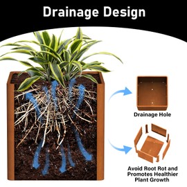 Corten Steel Large Square Planter 26"x26"x26, Cube Metal Planter Pot with Drainage Holes for Outdoor, Large Flower Pots for Patio Deck and Yard