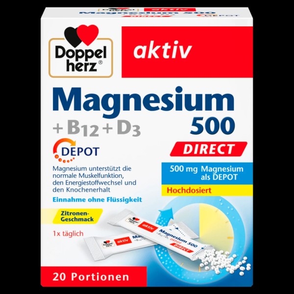 Doppelherz Magnesium 500 +B12 +D3 Depot Direct, 20 Sachets