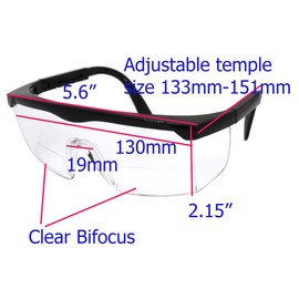 ColorViper safety glass clear inner BiFocus reader adjustable temple length Z87.1+ meets ANSI (shiny black, 2.5, diopters)
