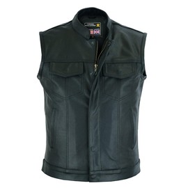 RAXUS Mens Genuine Leather Motorcycle Vest Black K-10, black