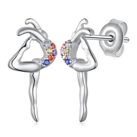 Daixiya Gymnastics Gifts 925 Sterling Silver Gymnastics Stud Earrings Gymnastics Jewelry Gifts for Gymnastics Players