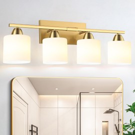 palaro 4 Light Bathroom Light Fixtures,Brushed Gold Vanity Lights for Bathroom with Textured Milky White Glass Shade, Bathroom Lighting Fixtures Over Mirror, E26 Base, Bulbs Not Included