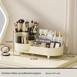 Cosmetic Storage Box, 360° Rotating Beauty Storage Piece, Multifunctional Compartment, Suitable for Any Living Environment, such as Bedroom, Bathroom, Dressing Table, Countertop (Milky White)